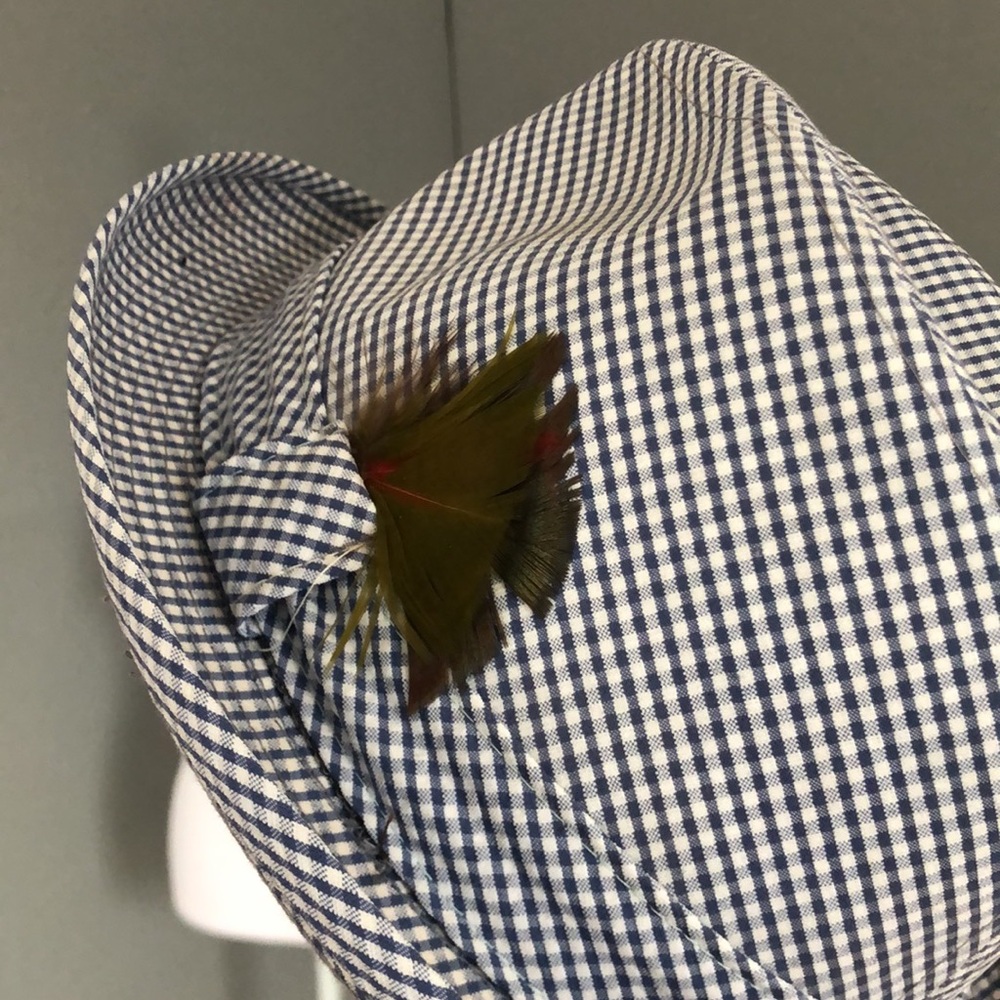 Blue and white checked Fedora Hat